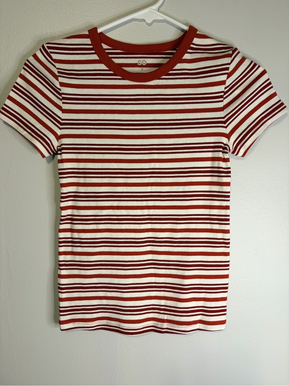 SO Striped Cotton Tee in Red & White Size Small